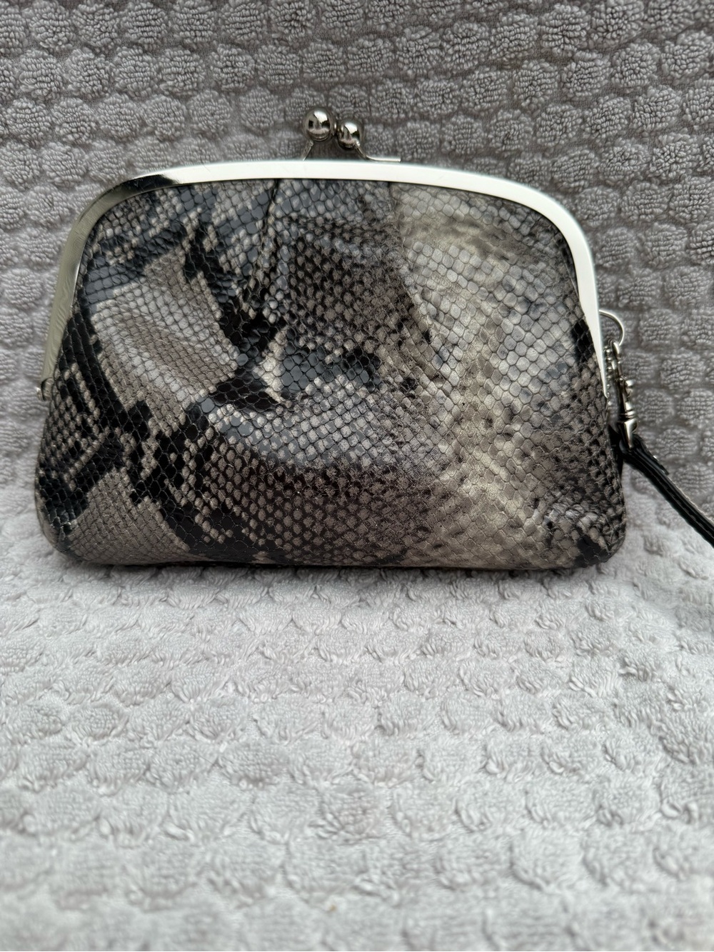 Coach Snake-Print Wristlet Clutch in Gray and Cream - Picture 2 of 4